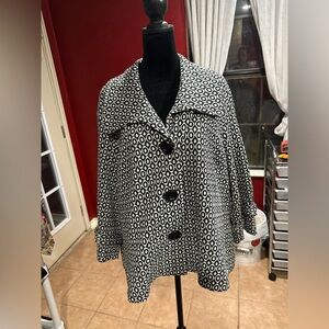 ECI Woman New York 24W Black White Circle Print Jacket Swing Coat Plus Size